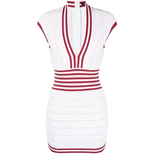 Striped Knit Dress in , female, Sizes: M - Balmain - Modalova