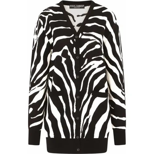 Zebra Print Sweaters with V-Neck and Button Front , female, Sizes: 2XS - Dolce & Gabbana - Modalova