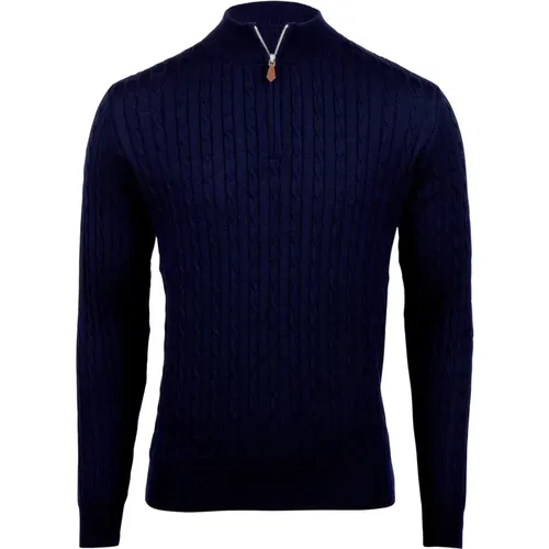 Navy Merino Cable Knit Pullover , Herren, Größe: S - Stenströms - Modalova