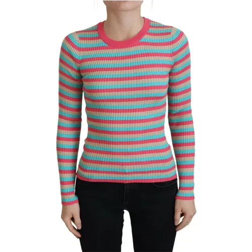 Bunt gestreifter Seidenpullover , Damen, Größe: L - Dolce & Gabbana - Modalova