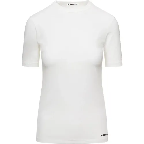 Modernes weißes Baumwoll-Crewneck-T-Shirt , Damen, Größe: M - Jil Sander - Modalova