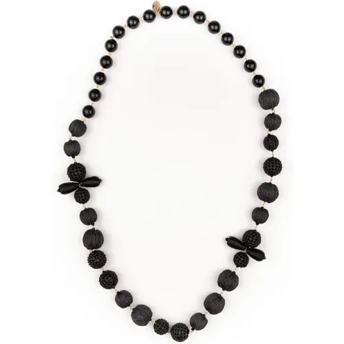 Schwarze Stroh Effekt Halskette , Damen, Größe: ONE Size - Max Mara Weekend - Modalova