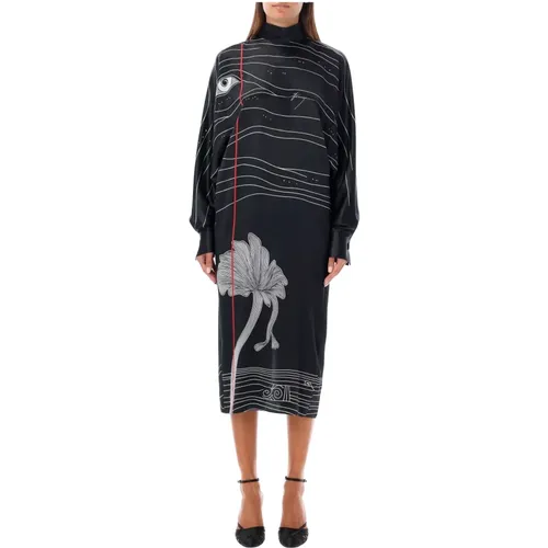 Spirit Print Midi Kleid Schwarz Aw24 - Salvatore Ferragamo - Modalova