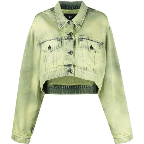 Cropped tie-dye print denim jacket , female, Sizes: XS, M - 3X1 - Modalova