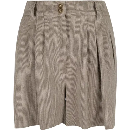 Journey Pleated Herringbone Cotton Shorts , female, Sizes: S - Golden Goose - Modalova