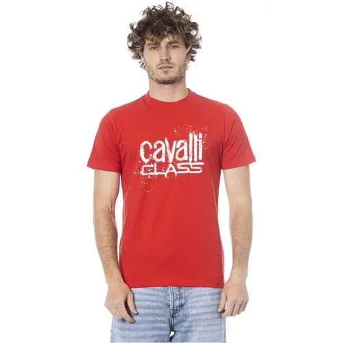 Rotes Logo T-Shirt Rundhalsausschnitt Baumwolle , Herren, Größe: XL - Cavalli Class - Modalova