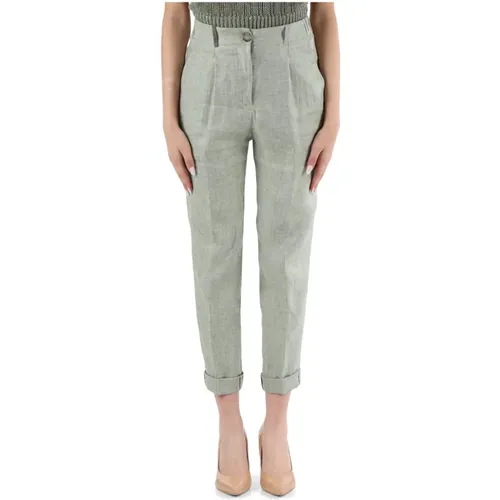 Linen trousers with semi-elastic waist , female, Sizes: S, L - PESERICO - Modalova