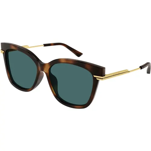 Stylish Sunglasses in Havana/Green , female, Sizes: 57 MM - Bottega Veneta - Modalova