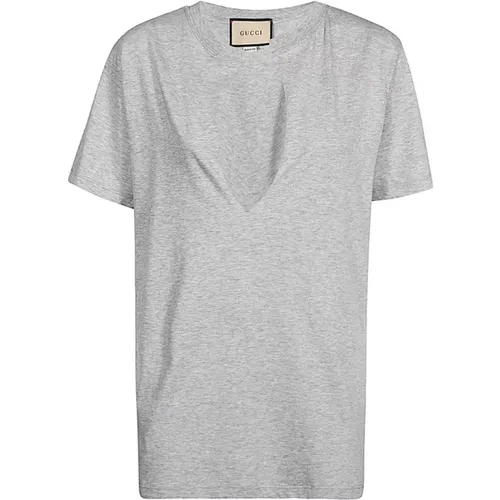 Geripptes V-Ausschnitt Baumwoll-T-Shirt , Herren, Größe: XL - Gucci - Modalova