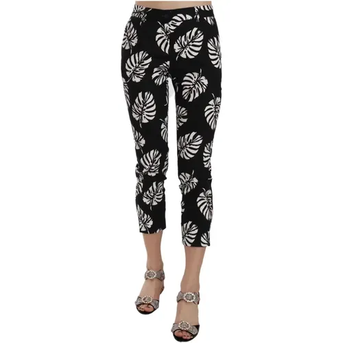 Schwarze Skinny-Hose mit Palmblattmuster , Damen, Größe: 2XS - Dolce & Gabbana - Modalova