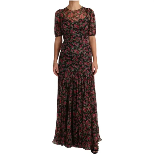 Red Floral Roses A-Line Shift Dress , female, Sizes: 2XS - Dolce & Gabbana - Modalova