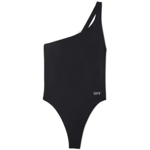 One-Shoulder Sleeveless Thong Swimsuit , female, Sizes: XS, 2XS - Off White - Modalova
