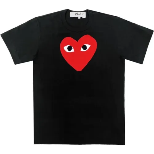 Schwarzes T-Shirt mit Herzlogo - Comme des Garçons Play - Modalova