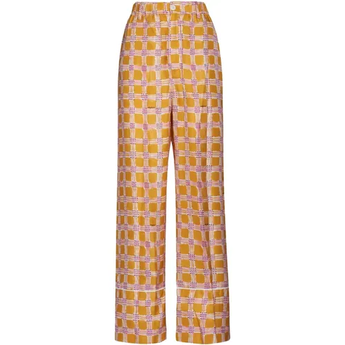 Silk Check Fields Print Pyjama-Style Pants , female, Sizes: M - Marni - Modalova