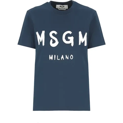 Blaues Baumwoll-T-Shirt mit Logo , Damen, Größe: S - Msgm - Modalova