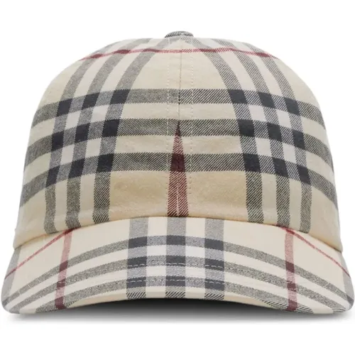 Grey Plaid-Check Cotton Cap , female, Sizes: S, L - Burberry - Modalova