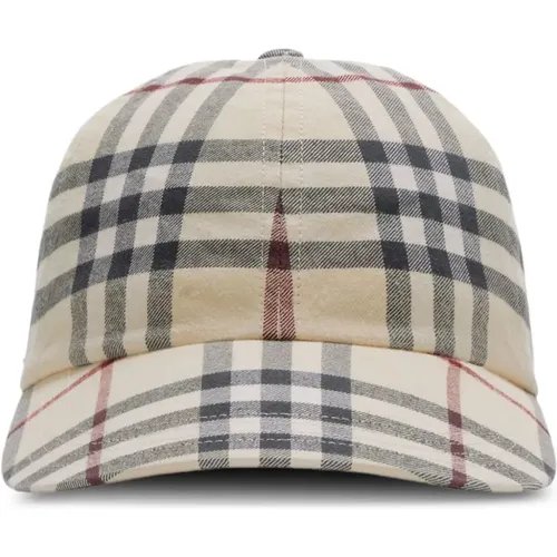 Grey Plaid-Check Cotton Cap , female, Sizes: S, M - Burberry - Modalova