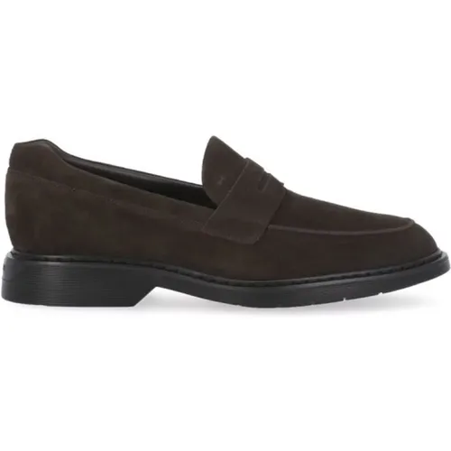 Suede Leather Loafers with Monogram , male, Sizes: 7 1/2 UK, 6 UK, 8 UK, 8 1/2 UK, 10 UK, 6 1/2 UK, 7 UK, 9 UK - Hogan - Modalova