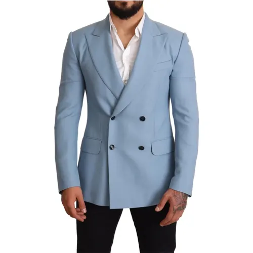 Blaue Cashmere Seiden Slim Fit Blazer Jacke - Dolce & Gabbana - Modalova