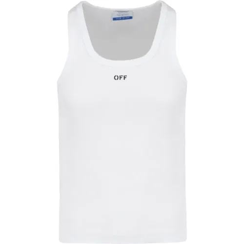 Off , Geripptes Baumwoll-Tanktop mit Logo , Herren, Größe: XS - Off White - Modalova