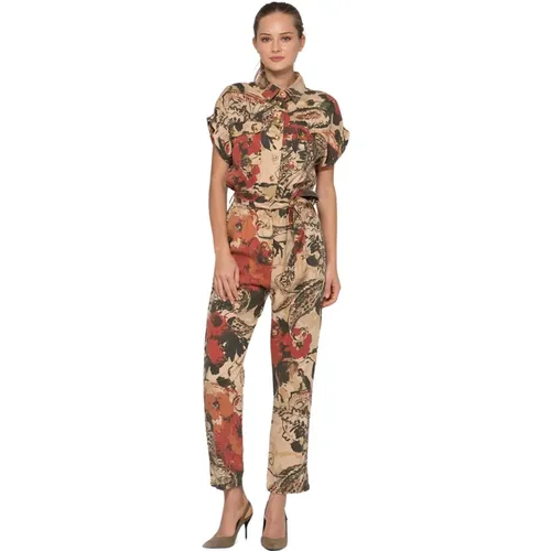 Floral Jumpsuit with Shirt Collar , female, Sizes: XS - Kocca - Modalova