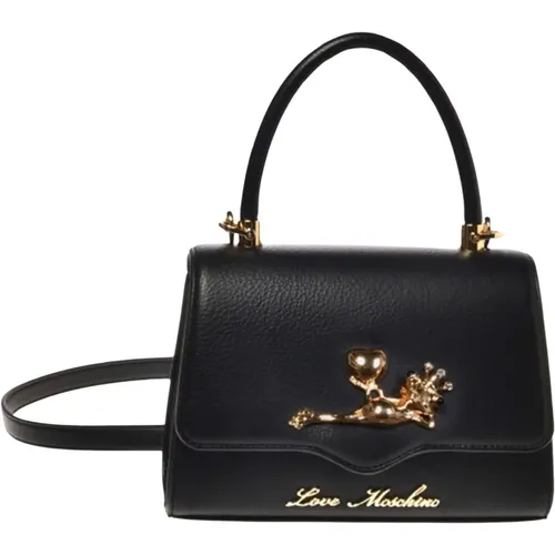 Schwarze Eco-Leder Frosch Handtasche - Love Moschino - Modalova