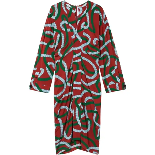 Red Rope Print Midi Dress , female, Sizes: M, XS - AZ Factory - Modalova