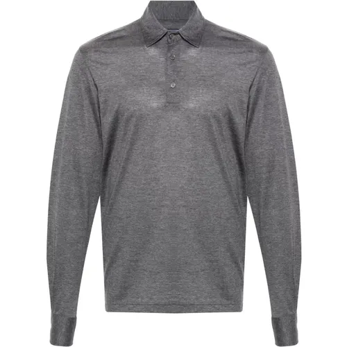 Dark Grey Wool Polo Shirt , male, Sizes: L - Fedeli - Modalova