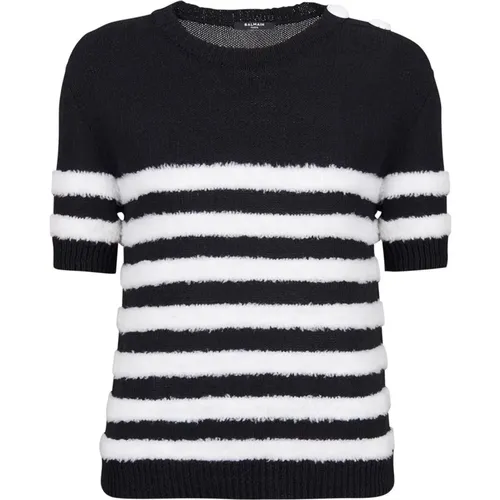 Fluffy stripes knit top , female, Sizes: M, S - Balmain - Modalova