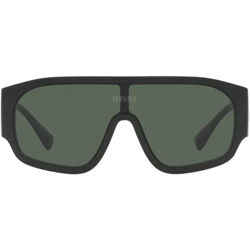 Dunkelgrüne Kissen Sonnenbrille mit Schwarzem Rahmen - Versace - Modalova