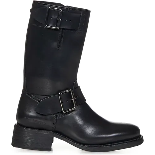 Schwarze Leder Biker Stiefeletten - Dsquared2 - Modalova