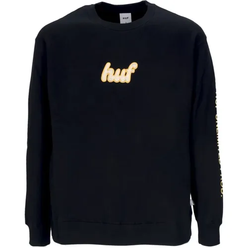 Schwarzer Crewneck-Sweatshirt mit Kursivschrift , Herren, Größe: M - HUF - Modalova