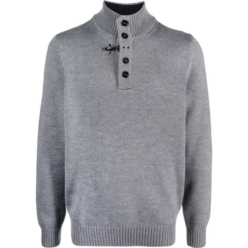 Grey Wool Jumper with Button Placket , male, Sizes: 2XL, XL - Fay - Modalova