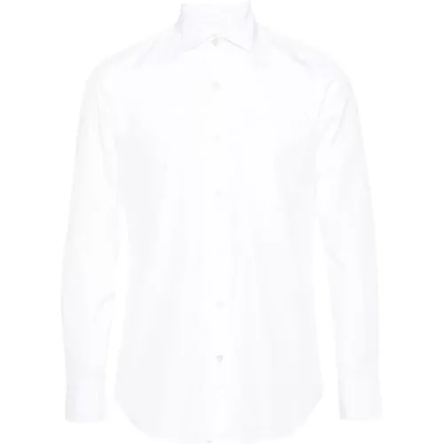 Weiße Baumwollhemd Spreizkragen , Herren, Größe: M - Finamore - Modalova