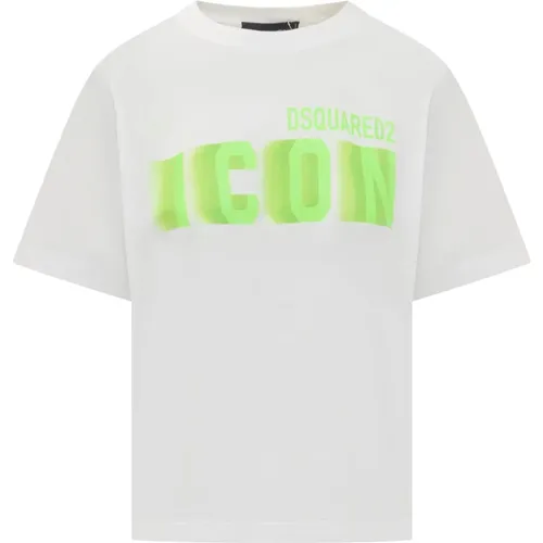 Weißes T-Shirt mit Rundhalsausschnitt und Aufdruck , Damen, Größe: M - Dsquared2 - Modalova