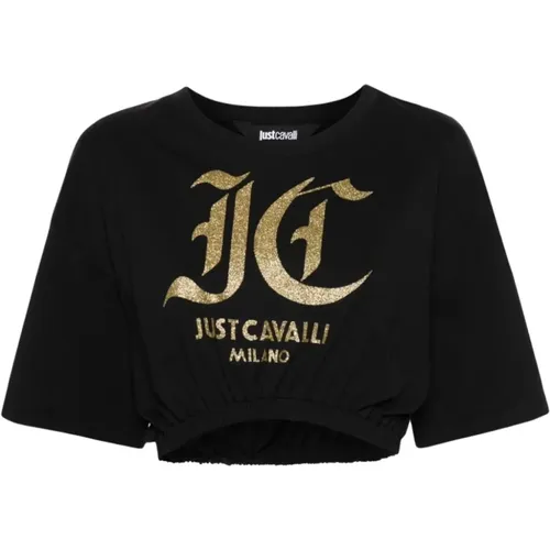 Schwarzes Logo T-Shirt , Damen, Größe: L - Just Cavalli - Modalova