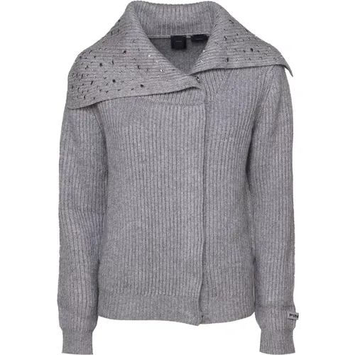 Asymmetrischer Reißverschluss Pullover Melange Grau , Damen, Größe: S - pinko - Modalova