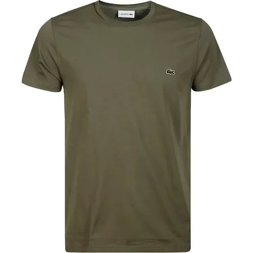 Olivgrünes Baumwoll-Logo-T-Shirt , Herren, Größe: S - Lacoste - Modalova