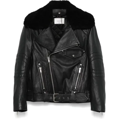 Schwarze Biker Lederjacke - Saint Laurent - Modalova