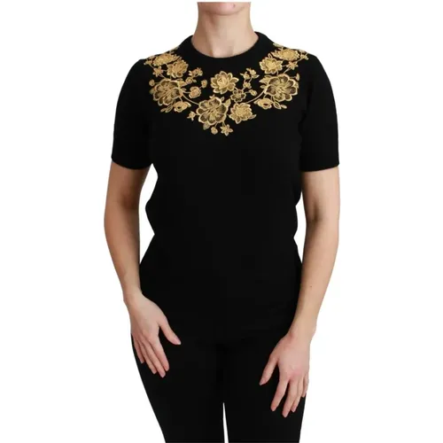 Cashmere Gold Floral Sweater Top , female, Sizes: M - Dolce & Gabbana - Modalova