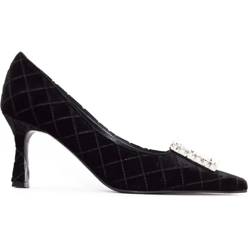 Schwarze Velvet Lilly Pumps mit Edelsteinen , Damen, Größe: 36 EU - Roberto Festa - Modalova