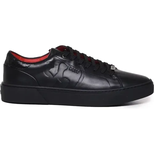 Leather Sneakers with Red Accents , male, Sizes: 10 UK - Hugo Boss - Modalova