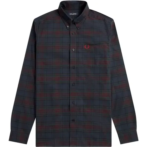 Authentic Oxford Tartan Shirt French Navy-S , male, Sizes: L - Fred Perry - Modalova
