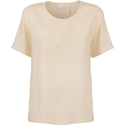 Leinen und Seiden T-Shirt, Regular Fit , Damen, Größe: M - Chloé - Modalova
