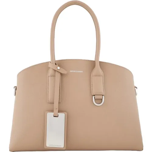 Mittelgroße Taupe Lederhandtasche mit verstellbarem Riemen - Emporio Armani - Modalova