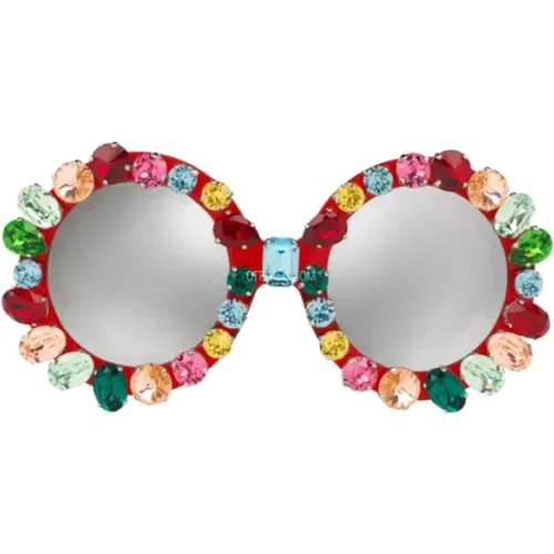 Rote Runde Rahmen Sonnenbrille Kristalldetail - Dolce & Gabbana - Modalova