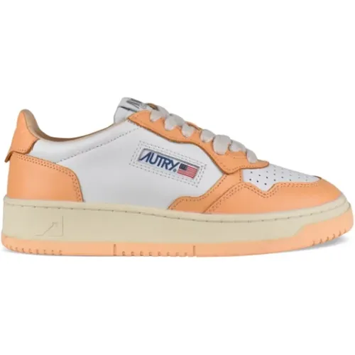 Weiße und Orange Leder Sneakers , Damen, Größe: 36 EU - Autry - Modalova