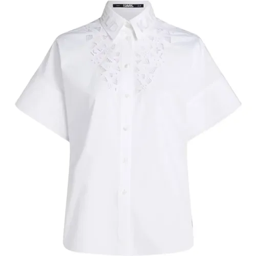 Embroidered Button-Up Shirt , female, Sizes: 2XS, M - Karl Lagerfeld - Modalova