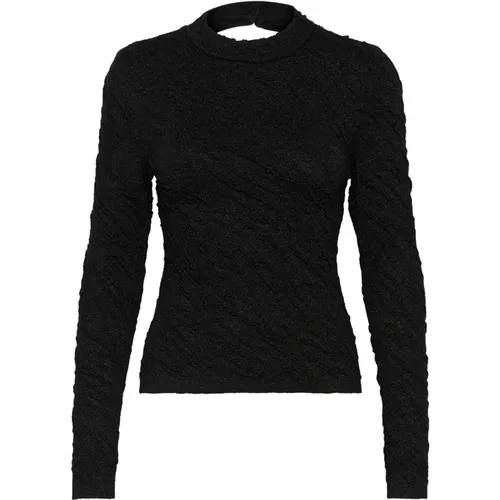 Schwarze Lurex Langarm Strickbluse , Damen, Größe: L - Gestuz - Modalova