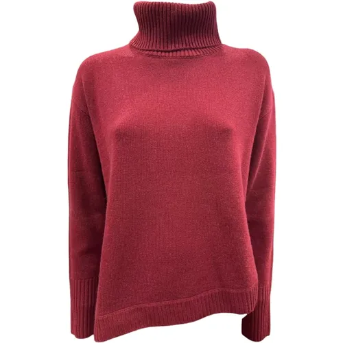 Merlot Turtleneck Sweater Asymmetrical Design , female, Sizes: L, XS - Odeeh - Modalova